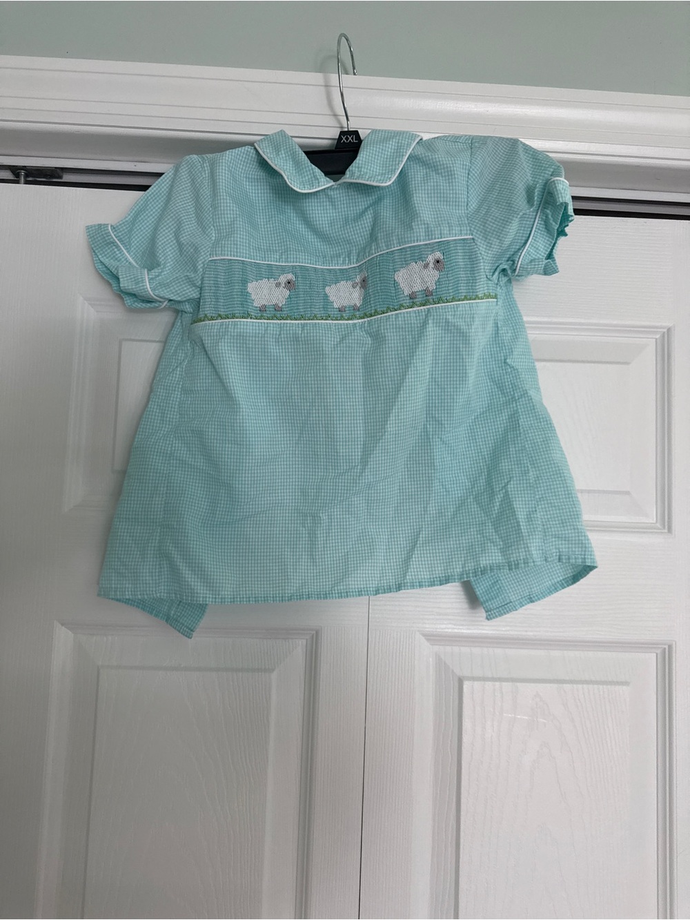 Mint Green Smocked Sheep Blouse - Kids Matching Set
